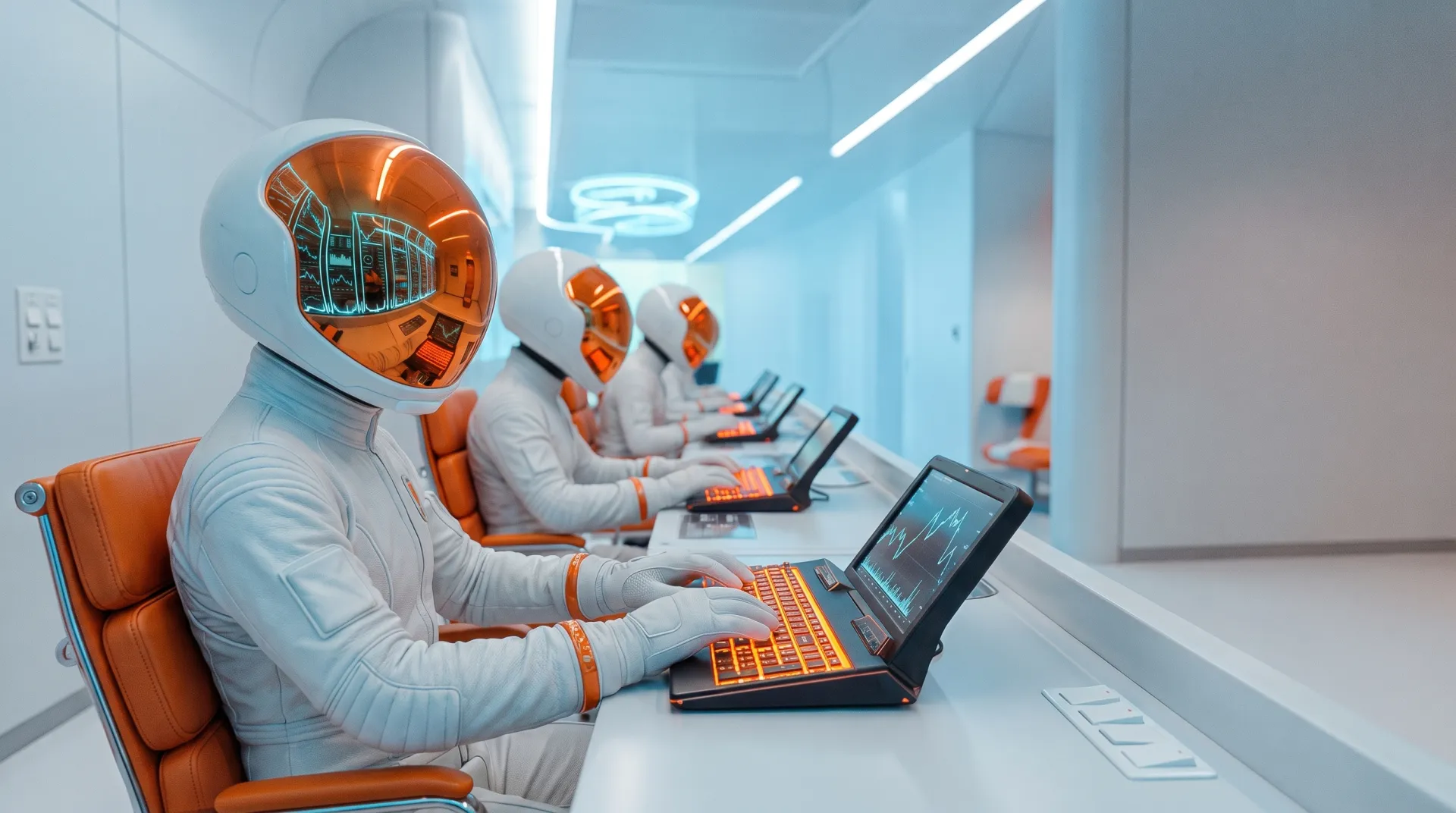 Astronautti nostaa katseensa konsolilta